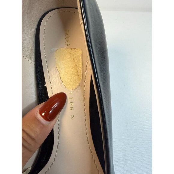 Zara Basic Collection Women Size 7.5 Black Leather Block Heel Pumps Modern Dress - Picture 12 of 13